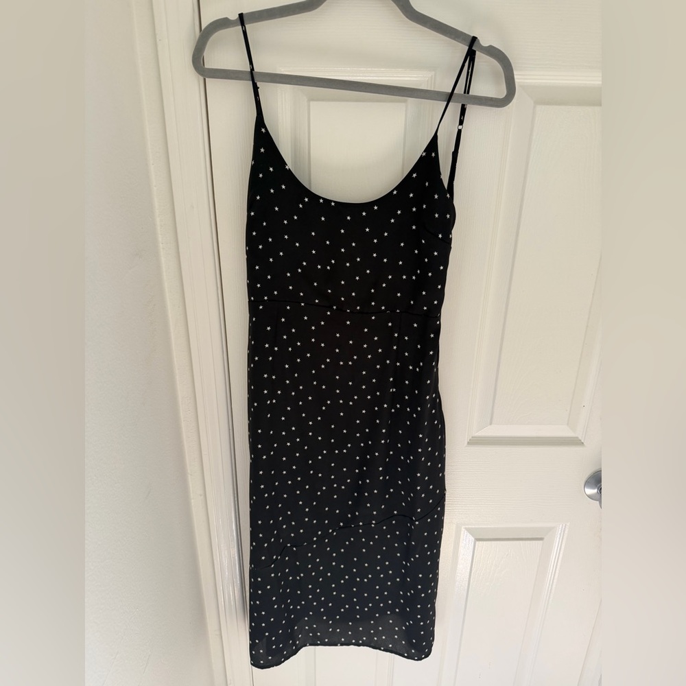Black Midi Dress with White Stars and Side Slit